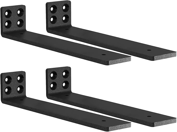 MLOQI 4 Pack Floating Shelf Bracket Heavy Duty, Hidden Shelf Brackets 5mm Thick L Brackets for Shelves up to 50 KG (Black 30cm)