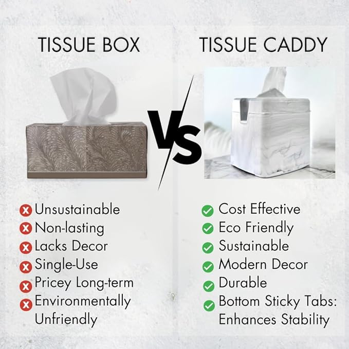 Tissuecaddy Life Hack Toilet Paper Dispenser - Money Saver Alternative to Tissue Box and Tissue Box Holder | Home, Bathroom, and More - White Marble