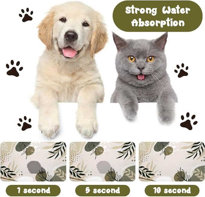 Dog Food Mats for Floors Waterproof, Dog Cat Water Bowl Mats Pet Feeding Absorbent Mat Dog Cat Pet Placemats for Food and Water Bohemia Tropical Leaves 16 * 24 inch