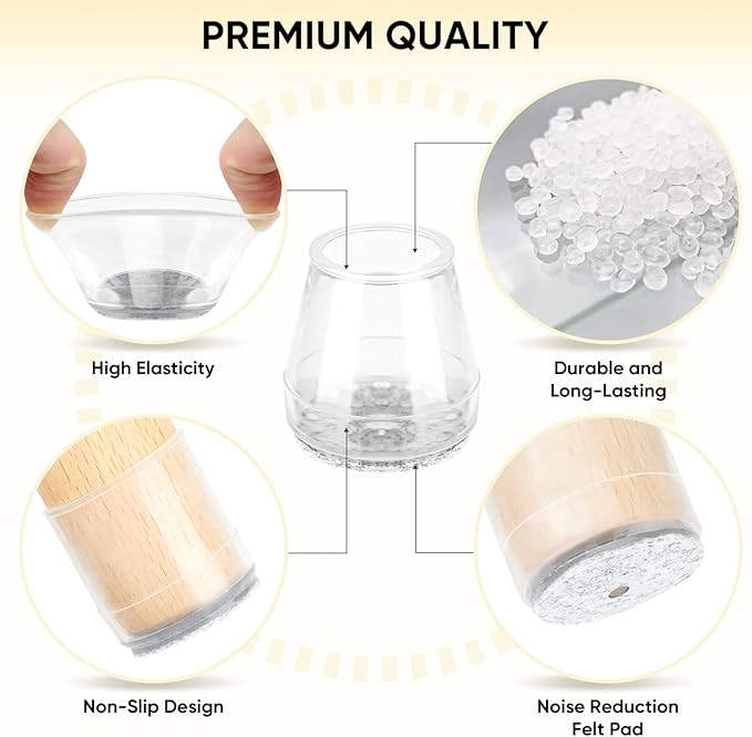 BALEINE 32 Pack Silicone Chair Leg Floor Protectors, Stool Leg Protectors Cap, Non-Slip Chair Leg Caps for Hardwood Floors (Clear Combo 32 Pack)