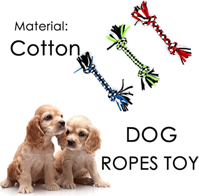 Dog Rope Toys for Small Dogs， Double Knot Ropes Puppy Chew Toys， Cotton Pet Toys for Natural Floss，Multicolored（3PCS）
