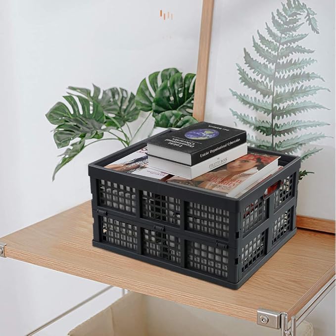 EudokkyNA 3-Pack 30 L Plastic Folding Storage Crates, Collapsible Crates Basket