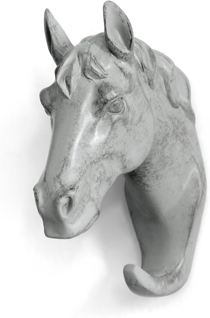 Horse Head Single Wall Hook/Hanger Animal Shaped Coat Hat Hook Heavy Duty, Rustic, Decorative Gift (Grey)