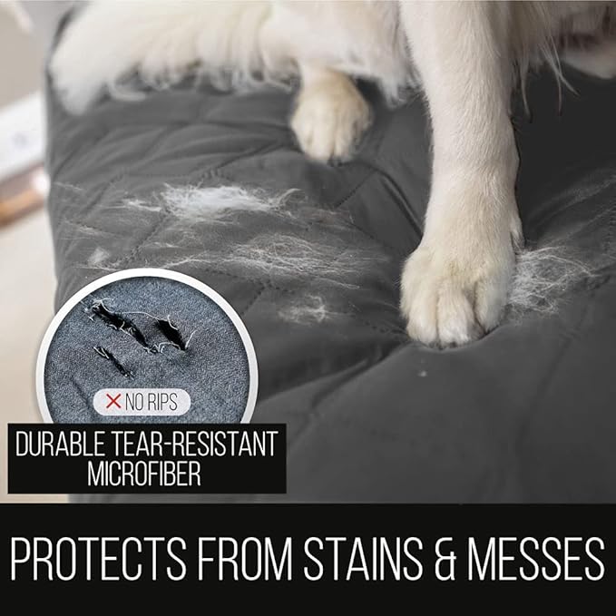 Sofa Shield Armchair Slip Cover with Patented Strap, Cushion Protector, US Designed Reversible Stain and Dog Tear Resistant Slipcover, 48 inch Seat, Washable Covers for Dogs Pets, Charcoal
