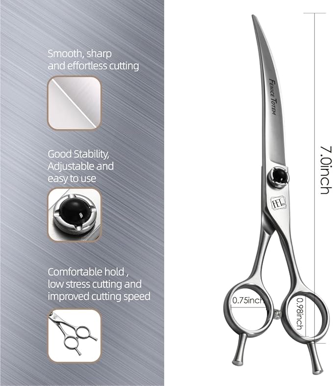 Dog Grooming Scissors: 7 inch Pet Curved Shears Made Of Japanese 9CR Advanced Stainless Steel Professional Grooming Scissors for Dogs Cats and Other Pets