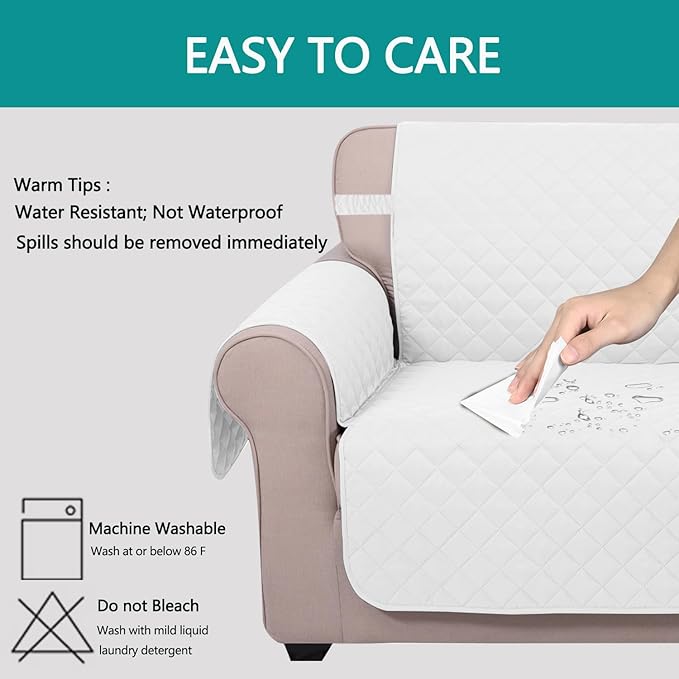 U-NICE HOME Reversible Sofa Cover Couch Cover for Dogs with Elastic Straps Water Resistant Furniture Protector for Pets Couch Cover for 3 Cushion Couch (Sofa, White/White)