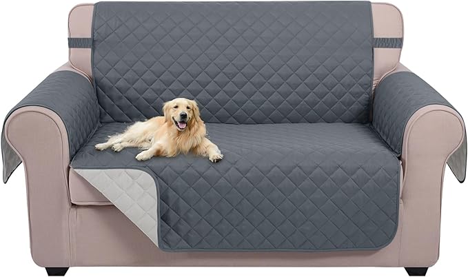 U-NICE HOME Loveseat Sofa Cover Reversible Couch Covers for 2 Cushion Couch for Dogs Furniture Protector Cover with Elastic Straps Water Resistant(Loveseat Small, Dark Blue/Light Grey)