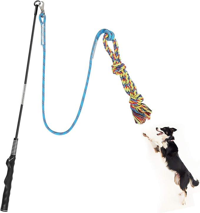Flirt Pole for Dogs Pet Teaser Wand Outdoor Interactive Pet Dog Flirt Pole Training Exercise Rope Toy for Small Medium Large Dogs Cats