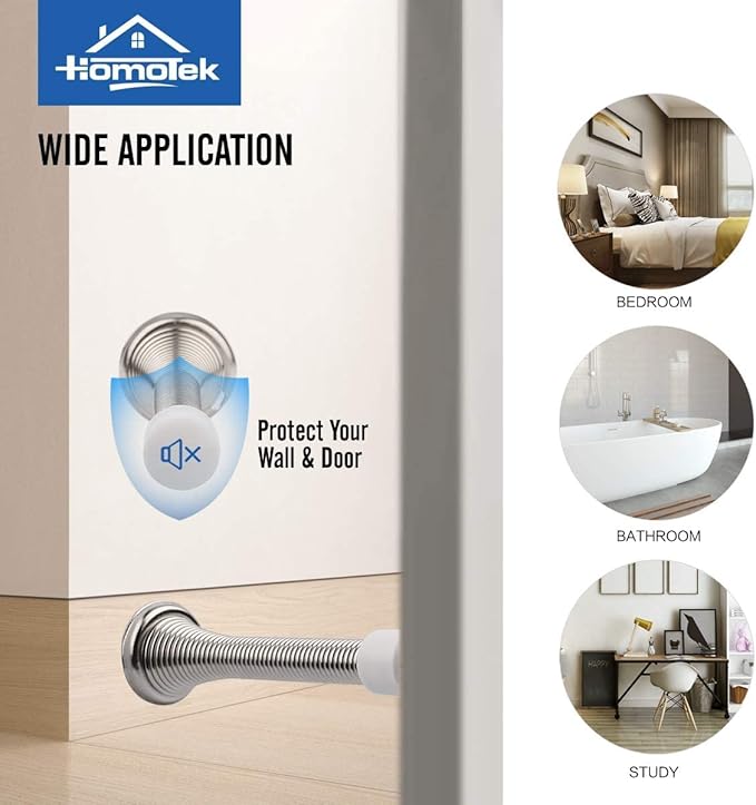 HOMOTEK 1 Pack Spring Door Stopper with Rubber Bumper Satin Nickel 3-1/8" Flexible Spring Heavy Duty Wall Door Stop Low Mounted Door Bumper for Home (Satin Nickel)