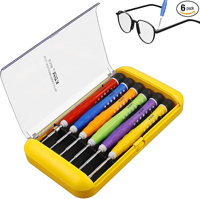 Precision Screwdriver Set of 6, Mini Screw Driver Professional Repair Tool Kit for Eyeglass, Glasses, Sunglasses, Electronics, Small Toys, PC, Clock and Watch (yellow)