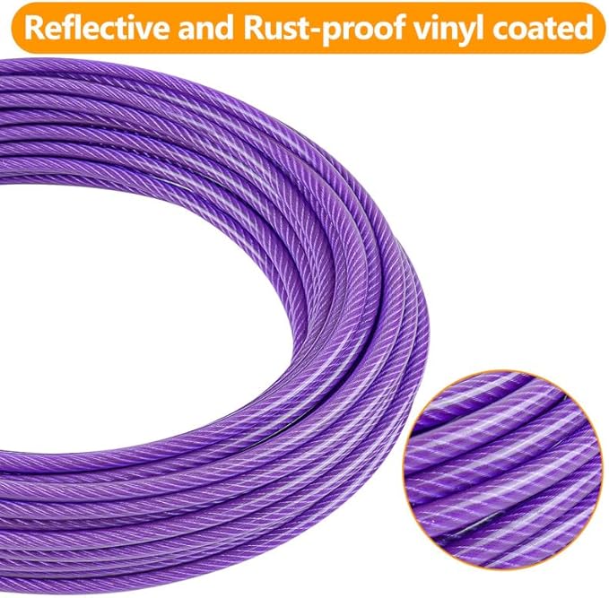 Tresbro 40FT Reflective Tie Out Cable for Dogs Up to 250 Pounds, Steel Wire Lead Leash Cable with Stainless Rotatable Buckle, Lightweight and Enduring, Dog Chains Outside for Outdoor, Yard, Purple