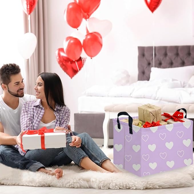 FXOCSHE Rectangular Purple heart,Valentine's Day Gift Basket,nursery basket,Pink girls gift baskets,kids toy storage Bin, Love Heart Room Decor for Home,Shelf Baskets(Purple heart)
