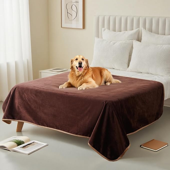 CAPT.SNOOZE Waterproof Dog Blankets Brown Pet Blanket 60"x80", Soft Fluffy Sofa Car Bed Protector, Reversible Leakproof Flannel Washable Dog Blanket for Large Dogs