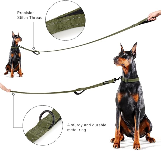 Plutus Pet Double Handle Dog Leash 4ft, Heavy Duty, Reflective Dual Handle Dog Leash for Safety Training, for Medium Large Dogs,2 Handle Leads, Ranger Green