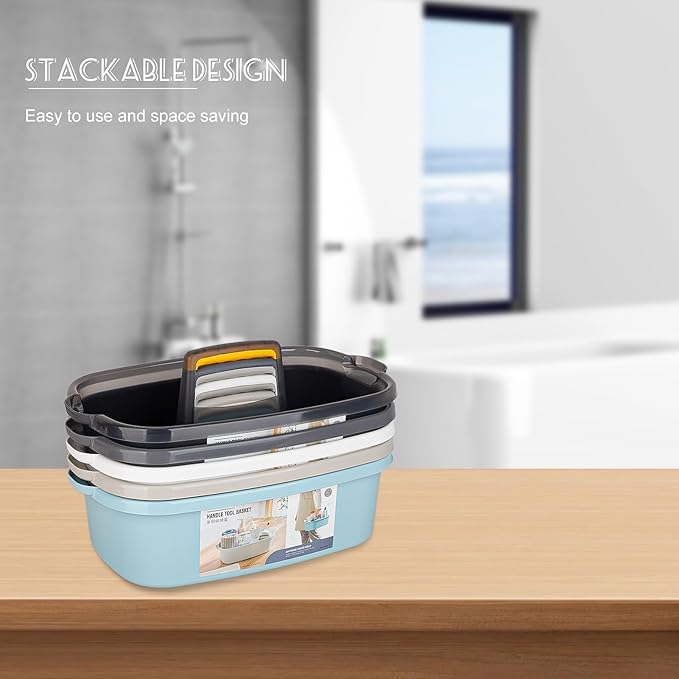Large Cleaning Supplies Caddy Portable Shower Basket Supply Organizer with Handle Plastic Bucket Tool Storage for Bathroom, Bedroom, Kitchen, College Dorm, Garden, Light Gray 2 Pack