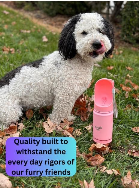 Waggle Bottle Stainless Steel Dog Travel Water Bottle, Vacuum Insulated Portable Dog Water Dispenser, Drink Cup and Snack Container On The Go, Outdoor Walking, Hiking, Travel (Lavender)