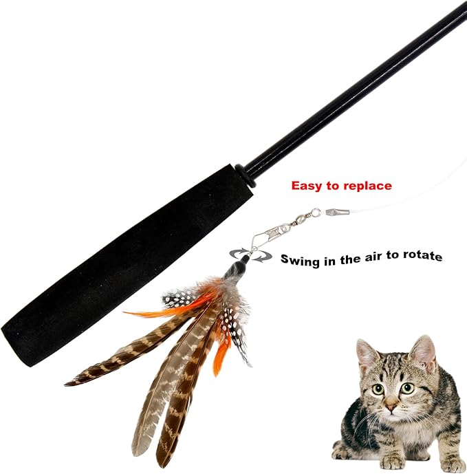 Cat Feather Toys Refills, 6 Pieces Handmade Da Bird Feathers Refill, Cat Wand Replacement Feather for Indoor Cats (B)