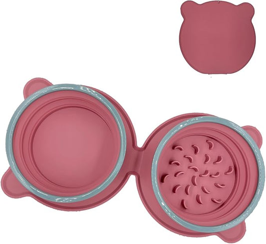 Collapsible Dog Bowls for Travel, Portable Dog Food & Water Bowls Set, Foldable Silicone Puppy Bowls, Cute Lightweight Compact Pet Travel Accessories Essentials Rouge