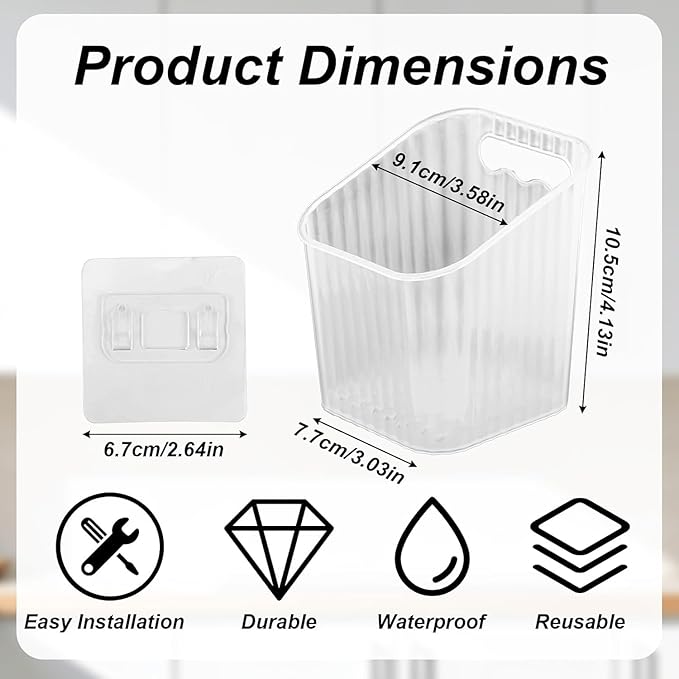 6Pack small Wall Mount Organizer, Adhesive Cabinet Door Storage Bins, Clear Makeup Container, Stackable Organizer Basket for Kitchen, Bathroom, rv, Pantry, Office，Refrigerator Small Items storage