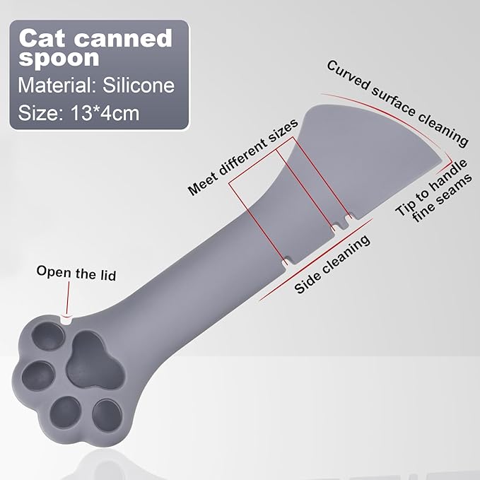 mwellewm 3Pcs Pet Food Can Supplies Set Universal Silicone Can Covers Cat Can Lids Multifunctional Mini Spatula Pet Can Opener and Dog Spoons for Pets Dogs Cats Feeding Can (Grey)
