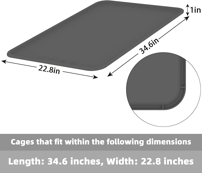 22.8 × 34.6 Inch Silicone Dog Crate Tray for Large Crates - Heavy Duty Replacement Pan & Non-Slip Liner, Durable Washable Bottom Tray, Odor Resistant (Dark Gray)