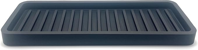 Happitasa Silicone Kitchen Sink Organizer Tray, Sponge Holder and Countertop Protector | Bathroom and Kitchen Soap Dish and Dispenser Tray (Black, 9"x3.5")
