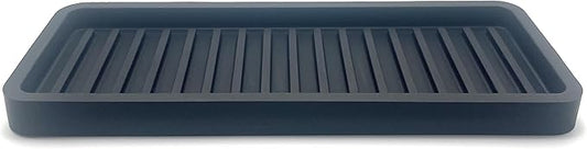 Happitasa Silicone Kitchen Sink Organizer Tray, Sponge Holder and Countertop Protector | Bathroom and Kitchen Soap Dish and Dispenser Tray (Black, 9"x3.5")