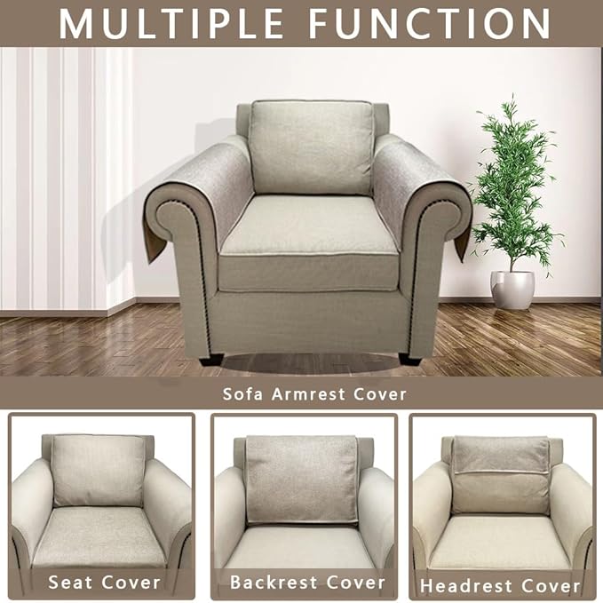 NOYOURS Couch Arm Covers, Anti-Slip Sofa Armrest Cover for Recliner, 2pc Washable Sofa Arm Covers, Dogs Cats Pet Scratch Proof Couch Arm Protectors, Cream Brown, 20x24inch