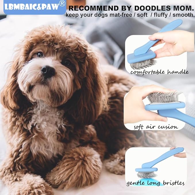 Dog Brushes for Poodles,Doodles,Goldendoodle,Bernedoodle.Dog Slicker Brush for Thick Long Curly Fur Deshedding,Fluffy,Grooming Remove Loose Hair Quick Easy.Long Pin Slicker Brush for Shedding.(Large)