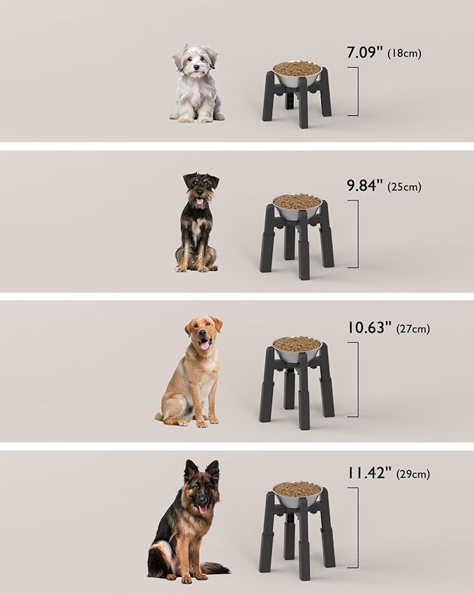 CZPET Elevated Dog Bowl, Raised Dog Bowl Stand with 51oz Stainless Steel Bowl Large Capacity, Height and Size Adjustable & Anti-Slip Stand for Large Dogs