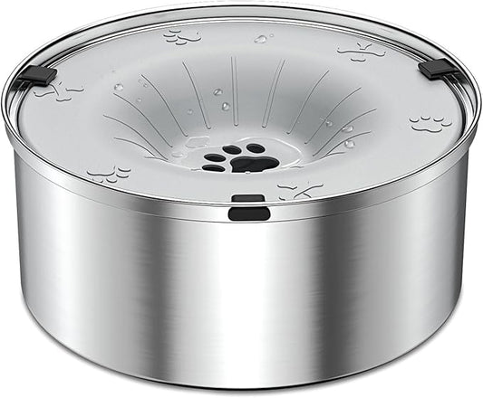 SCHITEC Dog Water Bowl No Spill 3L/0.8 Gallon Slow Drinking Anti-Splash Stainless Steel Dog Bowl with Floating Disk, Spill Proof Pet Travel Water Dispenser for Sloppy Messy Drinkers(Light Gray)