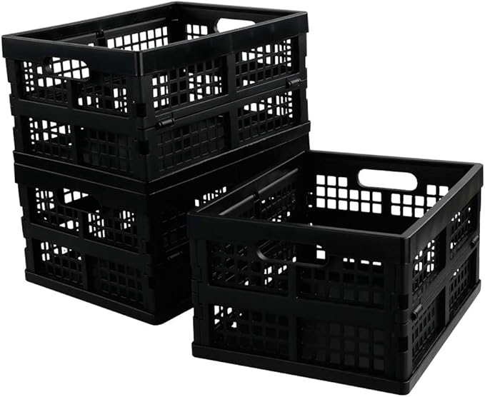 EudokkyNA 3-pack 15 Liter Collapsible Storage Basket Folding Crates, Black