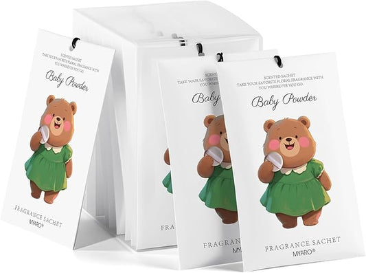 MYARO 12 Packs Baby Powder Scent Sachets Room Air Freshener for Closet Drawer Clothes Storage Small Space Odor Eliminator