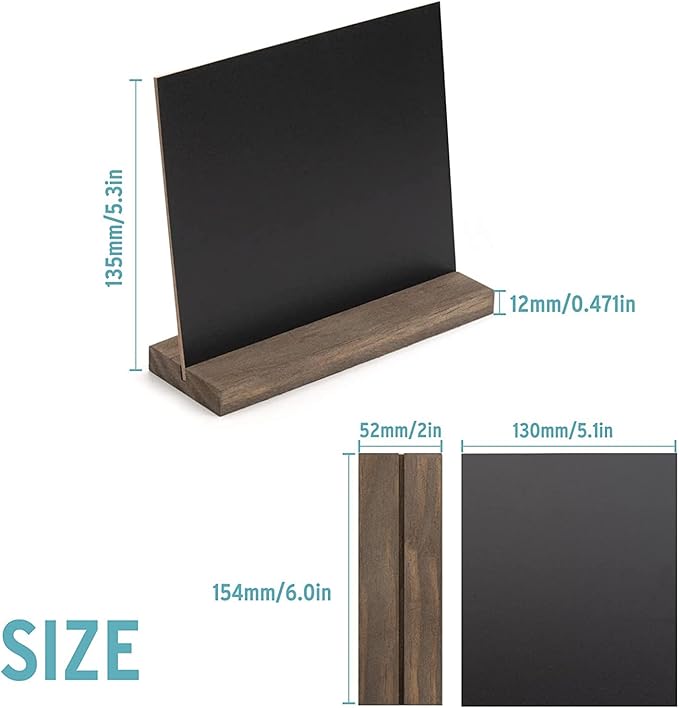 ONUPGO Chalkboard Signs - 5x6 Inch Double Side Mini Tabletop Chalkboard Sign with Stands, Set of 6 - Decorative Vintage Woode Chalkboard Table Signs Small Message Chalk Board Sign
