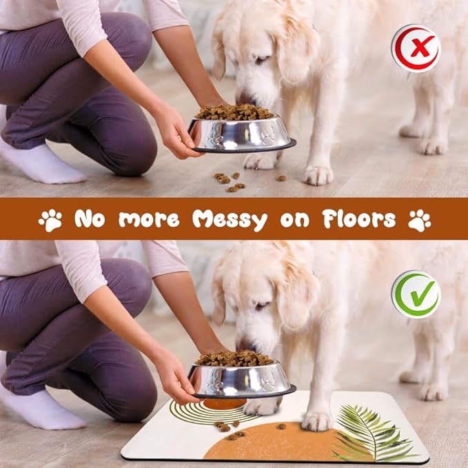 Dog Food Mats for Floors Waterproof, Cat Water Bowl Mats Pet Feeding Absorbent Placemats Bohemia 17 * 30 inch