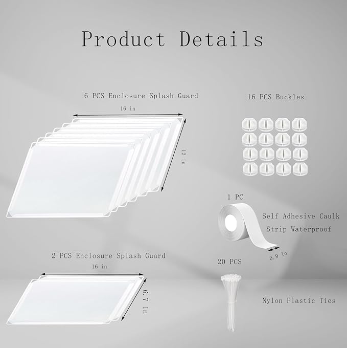 Cat Litter Box Enclosure Splash Guard,DIY Large Pet Litter Box Shields for Open Top Litter Pan.Small Animal Pen for Hamsters, Guinea Pig (Not Include Litter Mat White, Large L24''W24''H16'' 8PCS)
