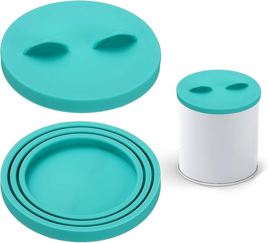 Cat Food Can Covers Lids, Dog Food Can Lids with Cute Pet Ears Shaped Silicone Toppers One Fit 3 Standard Sizes, (Forest Green, 2Pcs), Intended for Dog/Cat/Pet Food Cans