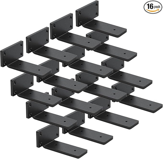 16 Pack Shelf Brackets 5 Inch Floating Shelf Bracket 1/5 inch Thick Heavy Duty Hidden Shelf Brackets Iron Metal Brackets for Shelf Support with Screw Included