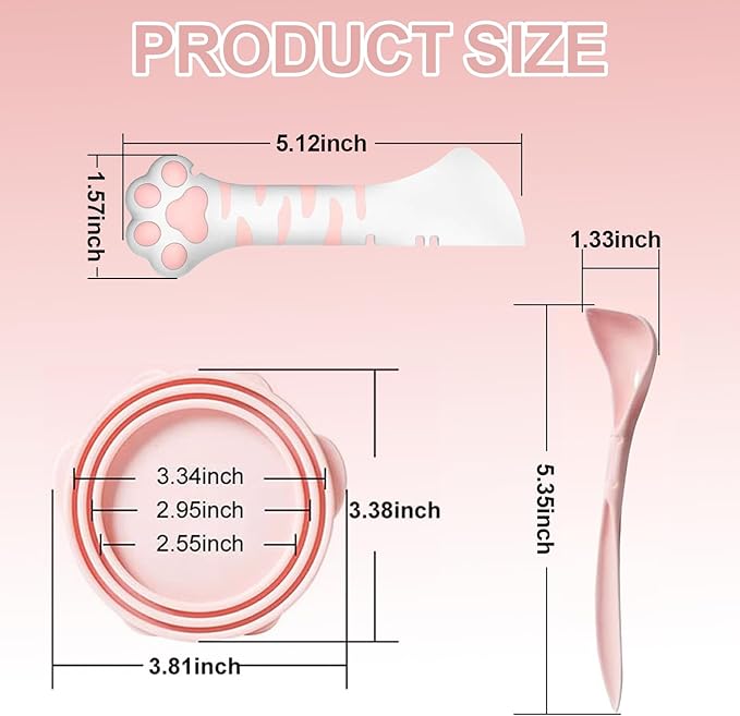 mwellewm 6Pcs Pet Food Can Supplies Set 2Pcs Universal Silicone Cat Food Top Covers Lids 2Pcs Multifuctional Mini Spatula Pet Can Opener Dog Spoons for Pets Dogs Cats Feeding Can(Pink and White)