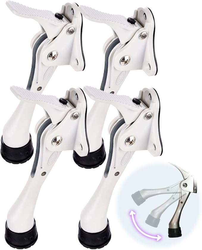 One Touch Kickdown Door Stopper, Door Holder, Heavy Duty Door Stops, Bottom of Door, Height-Adjustable Rubber Tips by HASHI (White 4 inch x 4pack)