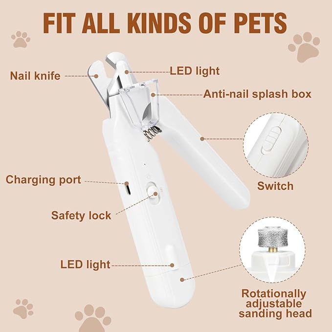 2-in-1 Dog Nail Grinder & Dog Nail Clippers- Gentle Drill Trimmer with Led Light for Large Medium Small Dogs Cats Pets Claw(Green)