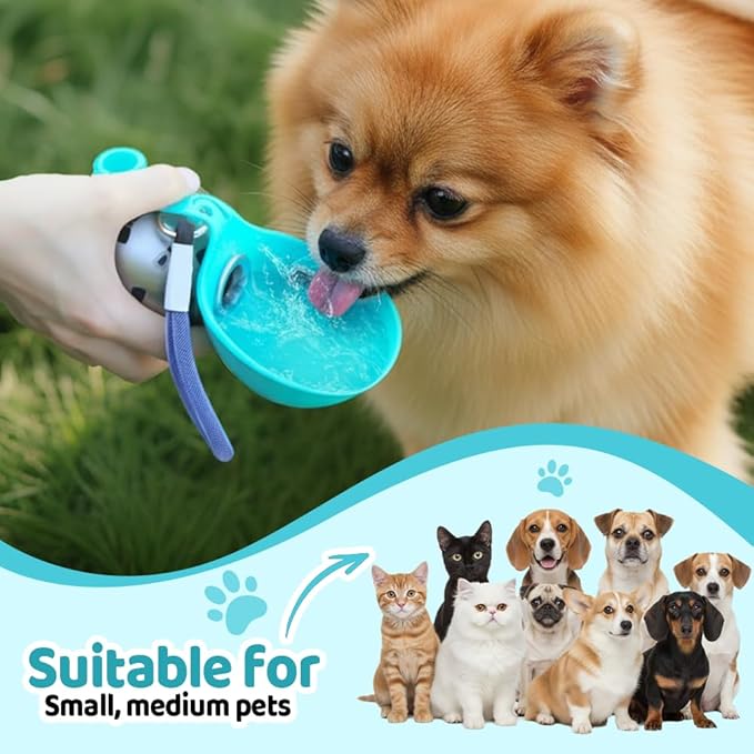 Portable Pet Water Bottle, 285ml/10 Oz Stainless Steel Compact Dog Drinking Bottles Leak Proof Cat Travel Water Bottles with Foldable Silicone Bowl for Outdoor Walking Hiking