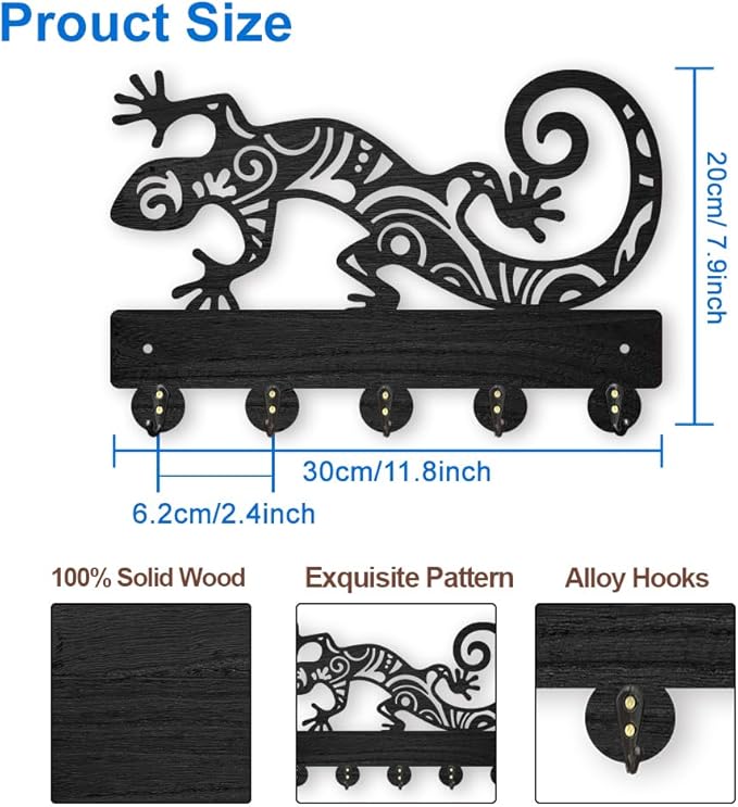 MAYJOYDIY Gecko Key Holder for Wall Gecko-Shaped Decorative Wall Hook 11.8x7.9 Inch Reptiles Animal Key Rack for Entryway, Living Room, Bedroom, Hallway
