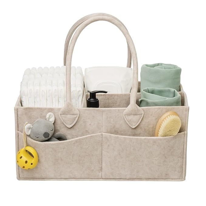 PUTSKA Baby Diaper Caddy Organizer - Nursery Storage Basket for Diaper Station, Baby Basket Shower List and Registry Gift Must-Haves, Newborn Essentials, Nursery Decor for Boy or Girl - DarkMocha, XL