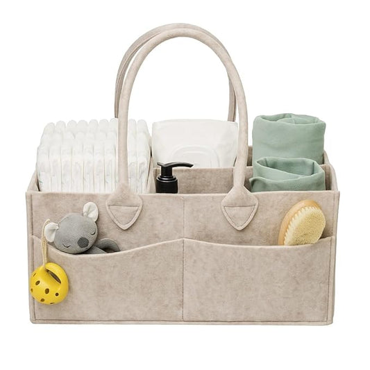 PUTSKA Baby Diaper Caddy Organizer - Nursery Storage Basket for Diaper Station, Baby Basket Shower List and Registry Gift Must-Haves, Newborn Essentials, Nursery Decor for Boy or Girl - DarkMocha, XL