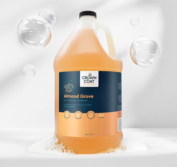 Crown Coat Almond Grove All Purpose Dog Shampoo, 1 Gallon - New Long Lasting Fragrance Technology, Professional Grooming Grade, Naturally Derived Ingredients, Soothes and Strengthens The Coat