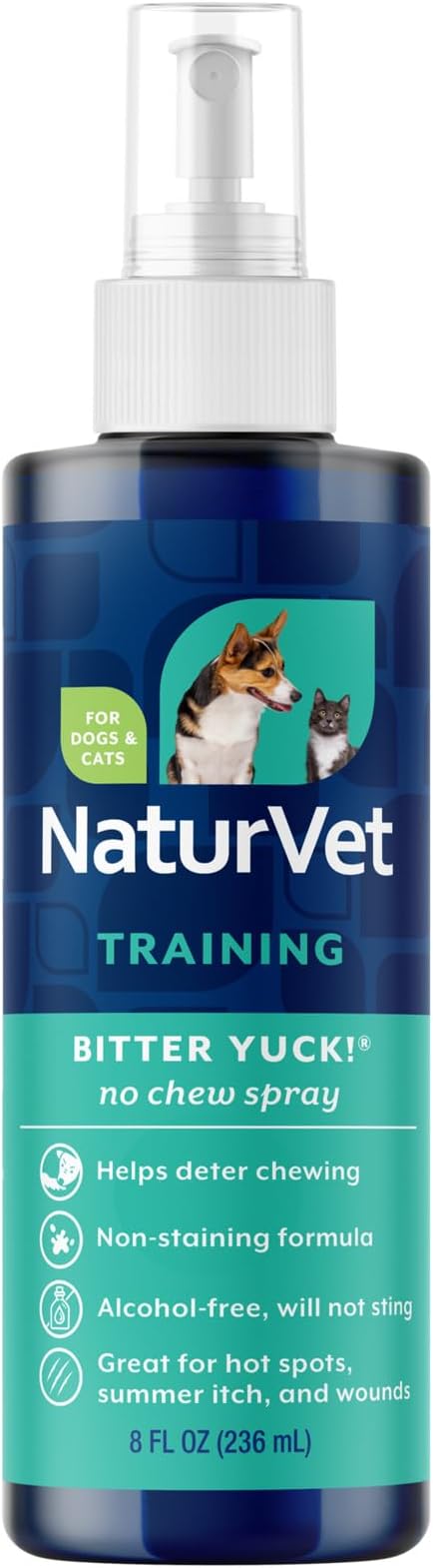 NaturVet Bitter Yuck! No Chew Spray for Dogs, Cats, and Horses Pet Training Spray, Liquid, Made in The USA, 8 Ounce