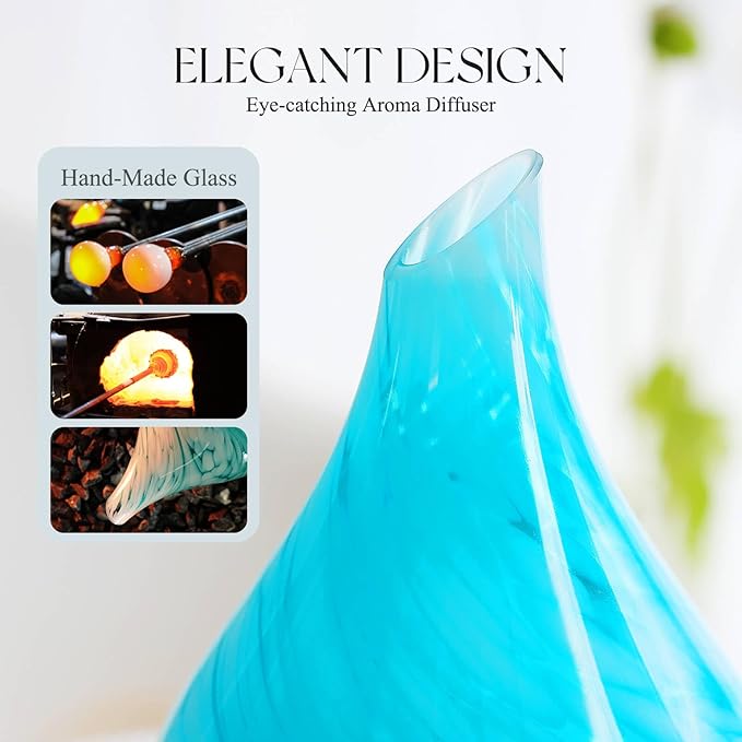 Porseme 280ml Essential Oil Diffuser Glass Color Changing Aroma Air Diffusers Aromatherapy Ultrasonic Cool Mist Humidifier 7 Running Hours Waterless Auto-off for Sleeping, Yoga, Office, Spa(Blue Wave)