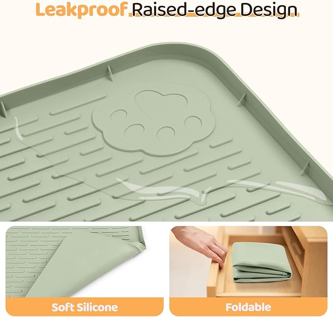 Bartuke Dog Food Mat, Extra Large 40" x 28" Silicone Pet Feeding Mat for Small, Medium, and Large Pets Non-Slip, Easy to Clean, Green