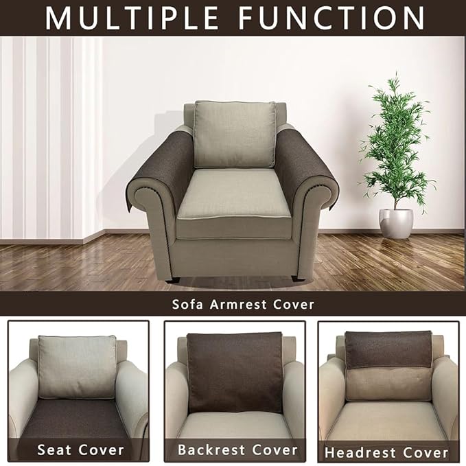 NOYOURS Couch Arm Covers, Anti-Slip Sofa Armrest Cover for Recliner, 2pc Washable Sofa Arm Covers, Dogs Cats Pet Scratch Proof Couch Arm Protectors, Brown, 20x24inch